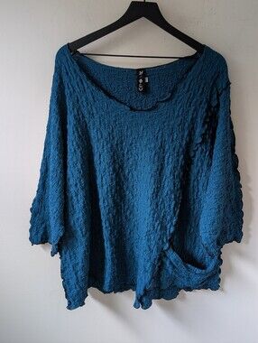 Noblu Women's Teal Crinkle Artsy Lagenlook Tunic Top Size XXL